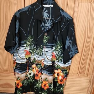 Men's Black Tropical Parrot Shirt